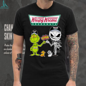 Official Krispy Kreme Merch Grinch And Jack Skellington Fist Bump Krispy Kreme Halloween Hoodie