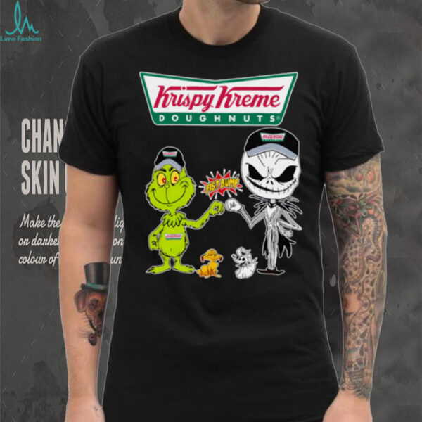 Official Krispy Kreme Merch Grinch And Jack Skellington Fist Bump Krispy Kreme Halloween Hoodie