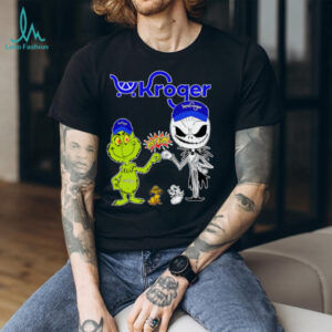 Official Kroger Merch Grinch And Jack Skellington Fist Bump Kroger Halloween shirt
