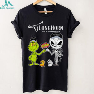 Official Longhorn Steakhouse Merch Grinch And Jack Skellington Fist Bump Longhorn Steakhouse Halloween Hoodie