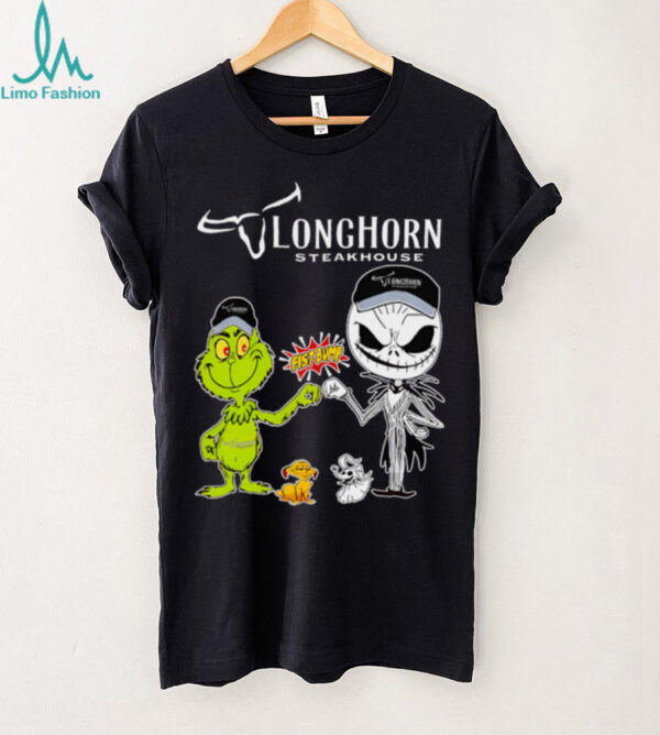 Official Longhorn Steakhouse Merch Grinch And Jack Skellington Fist Bump Longhorn Steakhouse Halloween Hoodie