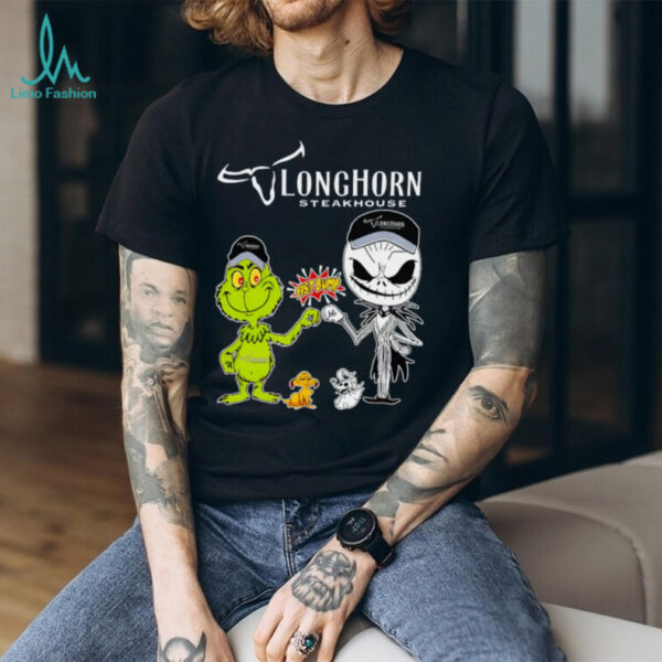 Official Longhorn Steakhouse Merch Grinch And Jack Skellington Fist Bump Longhorn Steakhouse Halloween Hoodie