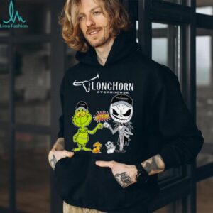 Official Longhorn Steakhouse Merch Grinch And Jack Skellington Fist Bump Longhorn Steakhouse Halloween Hoodie