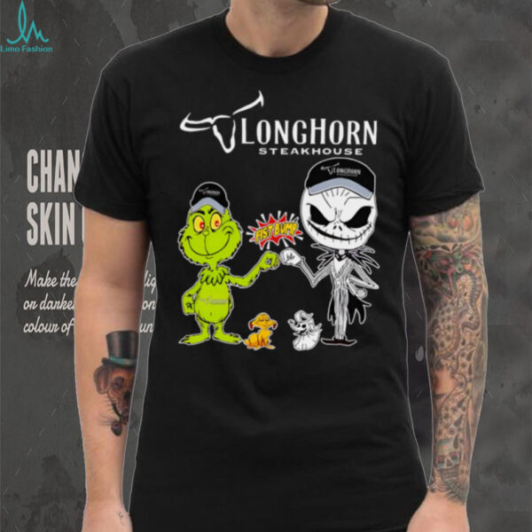 Official Longhorn Steakhouse Merch Grinch And Jack Skellington Fist Bump Longhorn Steakhouse Halloween Hoodie