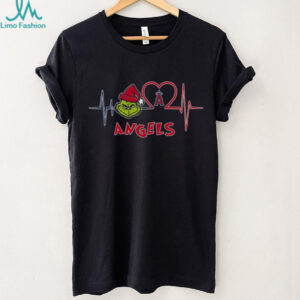 Official Los Angeles Angels x Grinch Santa Heartbeat Love Logo Merry Christmas Shirt
