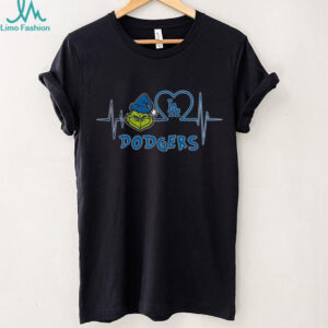 Official Los Angeles Dodgers x Grinch Santa Heartbeat Love Logo Merry Christmas Shirt