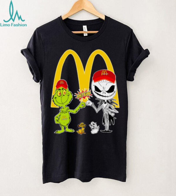 Official McDonald’s Merch Grinch And Jack Skellington Fist Bump McDonald’s Halloween Hoodie