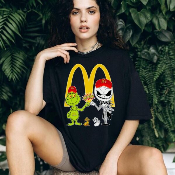 Official McDonald’s Merch Grinch And Jack Skellington Fist Bump McDonald’s Halloween Hoodie