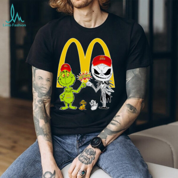Official McDonald’s Merch Grinch And Jack Skellington Fist Bump McDonald’s Halloween Hoodie