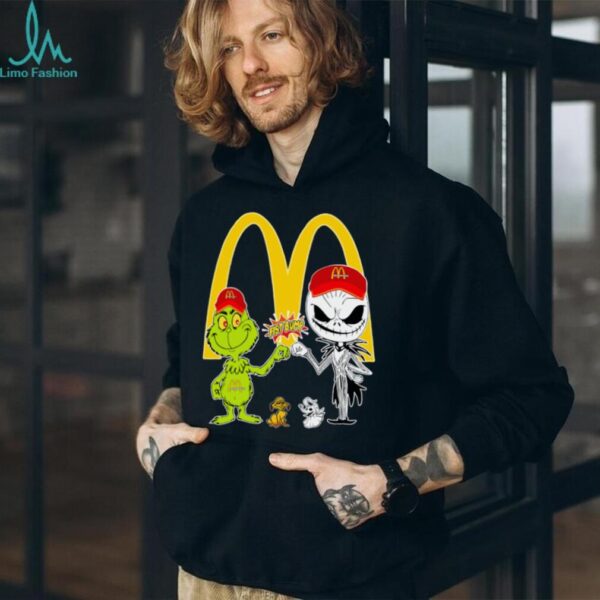 Official McDonald’s Merch Grinch And Jack Skellington Fist Bump McDonald’s Halloween Hoodie