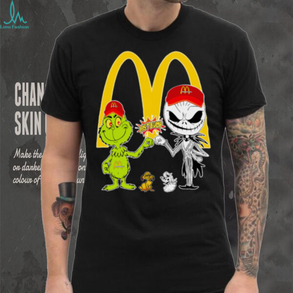 Official McDonald’s Merch Grinch And Jack Skellington Fist Bump McDonald’s Halloween Hoodie