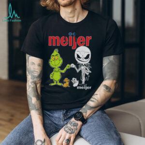 Official Meijer Merch Grinch And Jack Skellington Fist Bump Meijer Halloween Hoodie