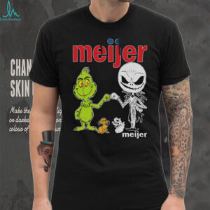 Official Meijer Merch Grinch And Jack Skellington Fist Bump Meijer Halloween Hoodie