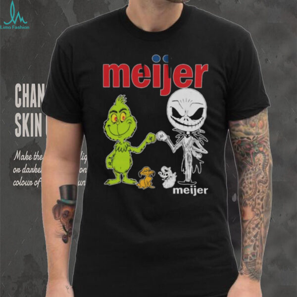 Official Meijer Merch Grinch And Jack Skellington Fist Bump Meijer Halloween Hoodie
