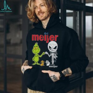Official Meijer Merch Grinch And Jack Skellington Fist Bump Meijer Halloween Hoodie