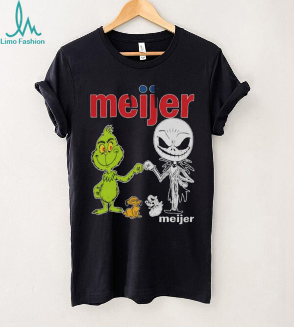 Official Meijer Merch Grinch And Jack Skellington Fist Bump Meijer Halloween Hoodie