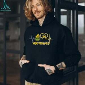 Official Michigan Wolverines x Grinch Santa Heartbeat Love Logo Merry Christmas Shirt