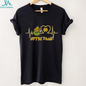 Official Notre Dame Fighting Irish x Grinch Santa Heartbeat Love Logo Merry Christmas Shirt
