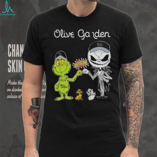 Official Olive Garden Merch Grinch And Jack Skellington Fist Olive Garden Halloween Hoodie