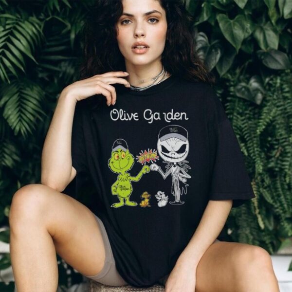 Official Olive Garden Merch Grinch And Jack Skellington Fist Olive Garden Halloween Hoodie