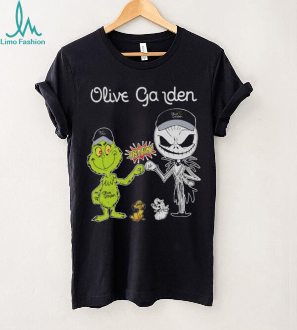 Official Olive Garden Merch Grinch And Jack Skellington Fist Olive Garden Halloween Hoodie