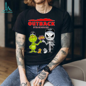 Official Outback Steakhouse Merch Grinch And Jack Skellington Fist Bump Outback Steakhouse Halloween Hoodie