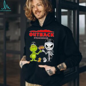 Official Outback Steakhouse Merch Grinch And Jack Skellington Fist Bump Outback Steakhouse Halloween Hoodie