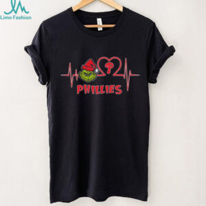 Official Philadelphia Phillies x Grinch Santa Heartbeat Love Logo Merry Christmas Shirt