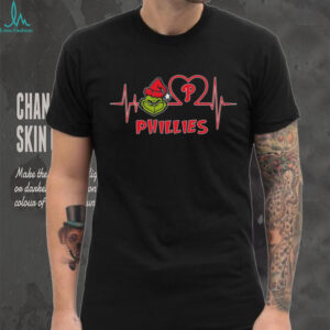 Official Philadelphia Phillies x Grinch Santa Heartbeat Love Logo Merry Christmas Shirt
