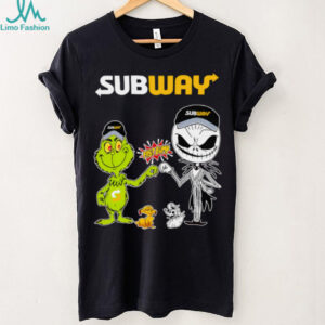 Official Subway Merch Grinch And Jack Skellington Fist Bump Subway Halloween Hoodie