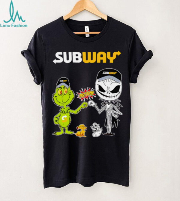 Official Subway Merch Grinch And Jack Skellington Fist Bump Subway Halloween Hoodie