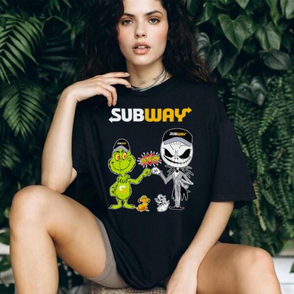 Official Subway Merch Grinch And Jack Skellington Fist Bump Subway Halloween Hoodie