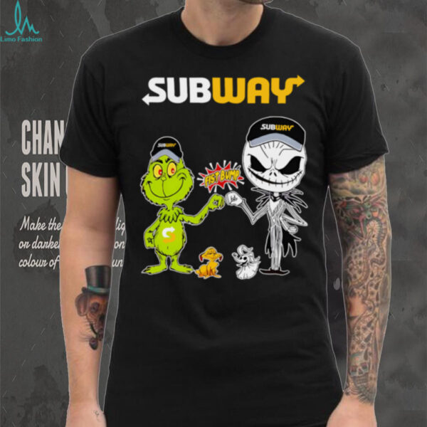 Official Subway Merch Grinch And Jack Skellington Fist Bump Subway Halloween Hoodie