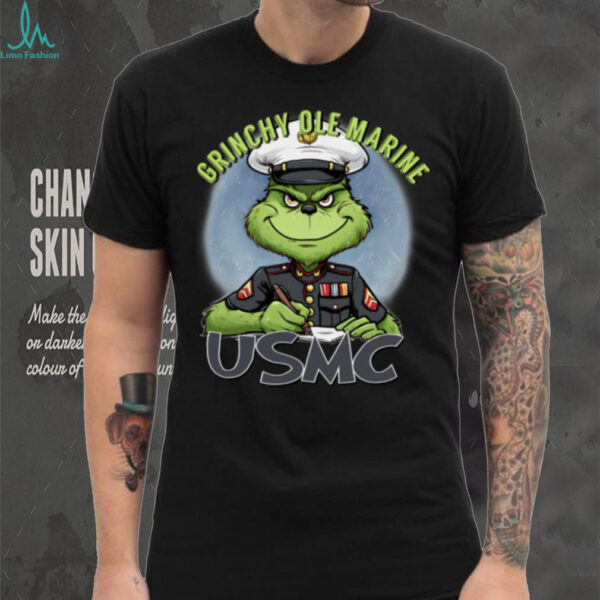 Official The Grinch Grinchy Ole Marine USMC Merry Christmas Shirt Black