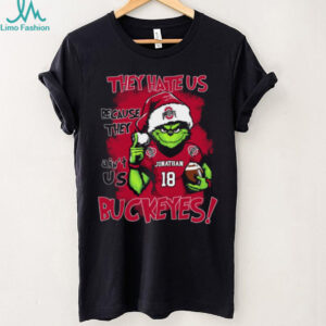 Ohio State Buckeyes Custom Name Grinch Xmas Shirt – NCAA Football Fan Tee – “They Hate Us Because They Ain’t Us” Funny Holiday Outfit