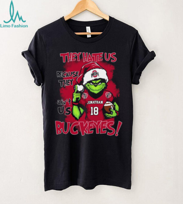 Ohio State Buckeyes Custom Name Grinch Xmas Shirt – NCAA Football Fan Tee – “They Hate Us Because They Ain’t Us” Funny Holiday Outfit