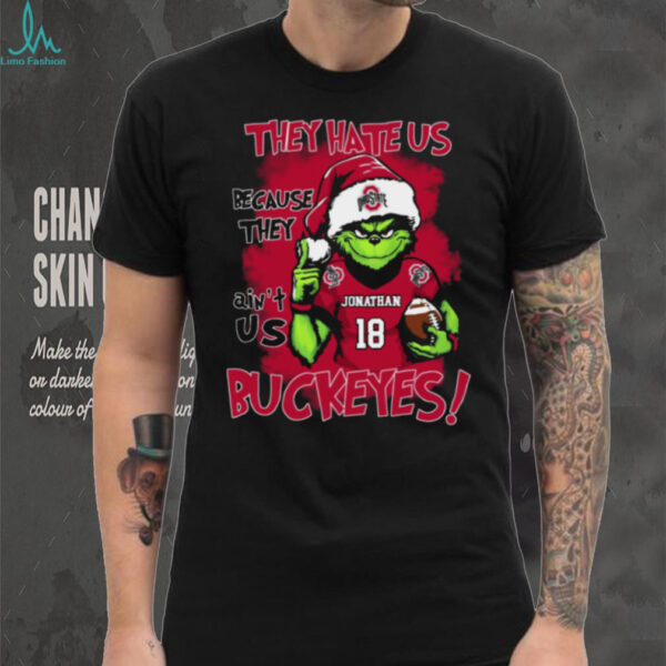 Ohio State Buckeyes Custom Name Grinch Xmas Shirt – NCAA Football Fan Tee – “They Hate Us Because They Ain’t Us” Funny Holiday Outfit