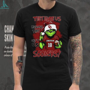 Oklahoma Sooners Custom Name Grinch Family Shirt – Personalized NCAA Football Tee – Funny Christmas Quote “They Hate Us Because They Ain’t Us”