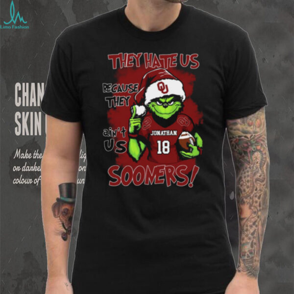 Oklahoma Sooners Custom Name Grinch Family Shirt – Personalized NCAA Football Tee – Funny Christmas Quote “They Hate Us Because They Ain’t Us”