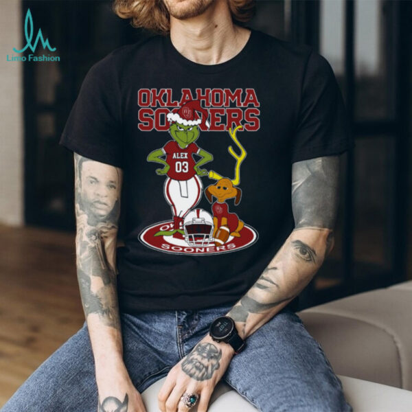 Oklahoma Sooners Grinch and Dog Holiday Shirt – Custom Name NCAA Football Tee – Personalized Christmas Gift & Game Day Wear