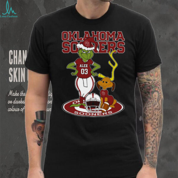 Oklahoma Sooners Grinch and Dog Holiday Shirt – Custom Name NCAA Football Tee – Personalized Christmas Gift & Game Day Wear