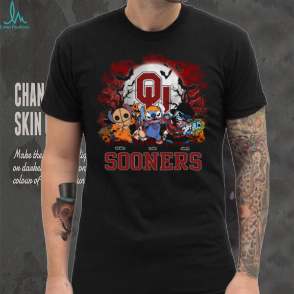 Oklahoma Sooners Spooky Stitch Horror Shirt – Personalized NCAA Football Tee – Custom Halloween Gift for Sports Fans & Families