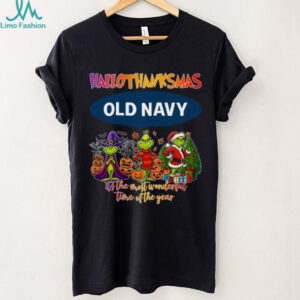 Old Navy Hallothanksmas Grinch It's The Most Wonderful Time Of The Year Logo 2025 Shirt