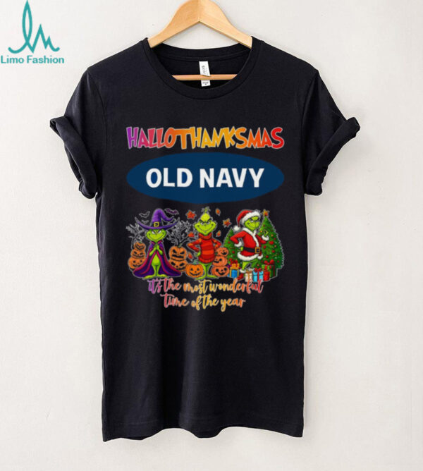 Old Navy Hallothanksmas Grinch It’s The Most Wonderful Time Of The Year Logo 2025 Shirt