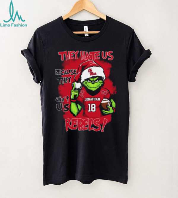 Ole Miss Rebels Custom Name Grinch Holiday Tee – NCAA Football Christmas Shirt – Funny Gift “They Hate Us Because They Ain’t Us”