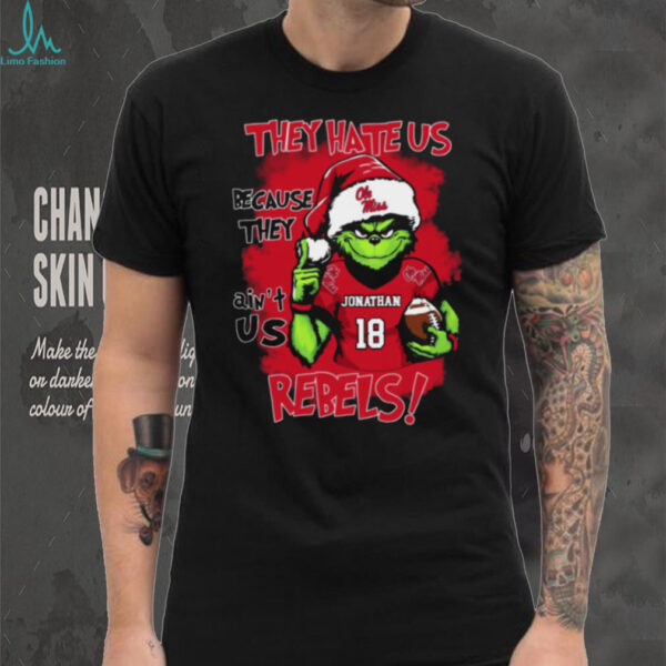 Ole Miss Rebels Custom Name Grinch Holiday Tee – NCAA Football Christmas Shirt – Funny Gift “They Hate Us Because They Ain’t Us”