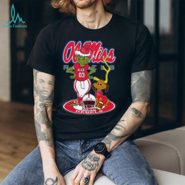 Ole Miss Rebels Grinch with Dog Holiday Tee – Custom Name NCAA Football Shirt – Personalized Christmas Gift & Fan Game Day Outfit