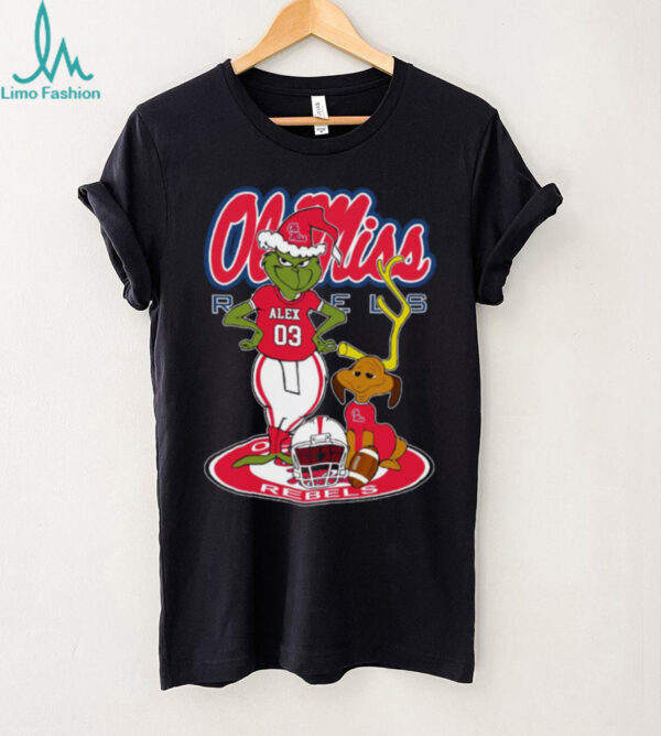 Ole Miss Rebels Grinch with Dog Holiday Tee – Custom Name NCAA Football Shirt – Personalized Christmas Gift & Fan Game Day Outfit