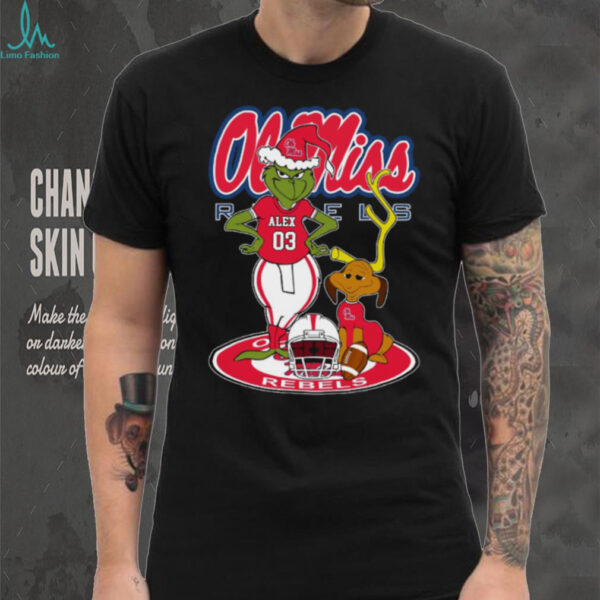 Ole Miss Rebels Grinch with Dog Holiday Tee – Custom Name NCAA Football Shirt – Personalized Christmas Gift & Fan Game Day Outfit