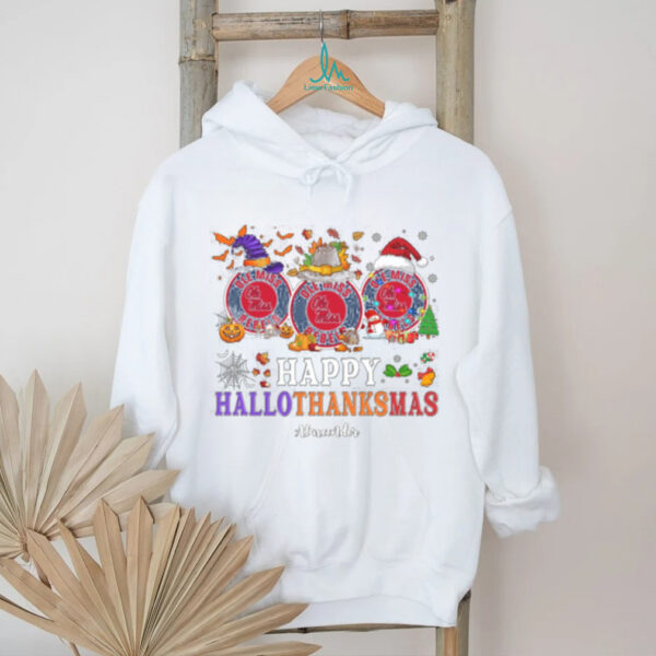 Ole Miss Rebels Happy Hallothanksmas Tee – Custom Name NCAA Football Shirt, Holiday Gift for Fans, Ugly Christmas Outfit Idea